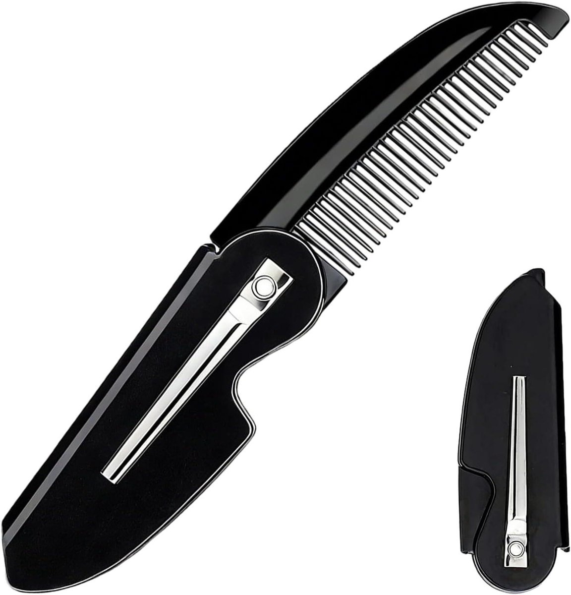 Baardborstel - Kam Baard Snor - Onderweg Verzorgen - Opvouwbaar Compact - 12 x 2 cm - Zwart