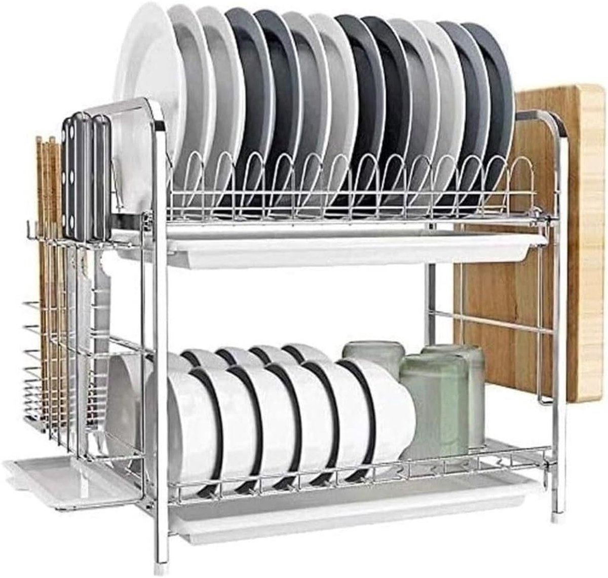 Roestvrijstalen Afdruiprek - Vaatdroger Keuken - Aanrecht Organiseren - 2 Niveaus - 55x27x40 cm - Zilver