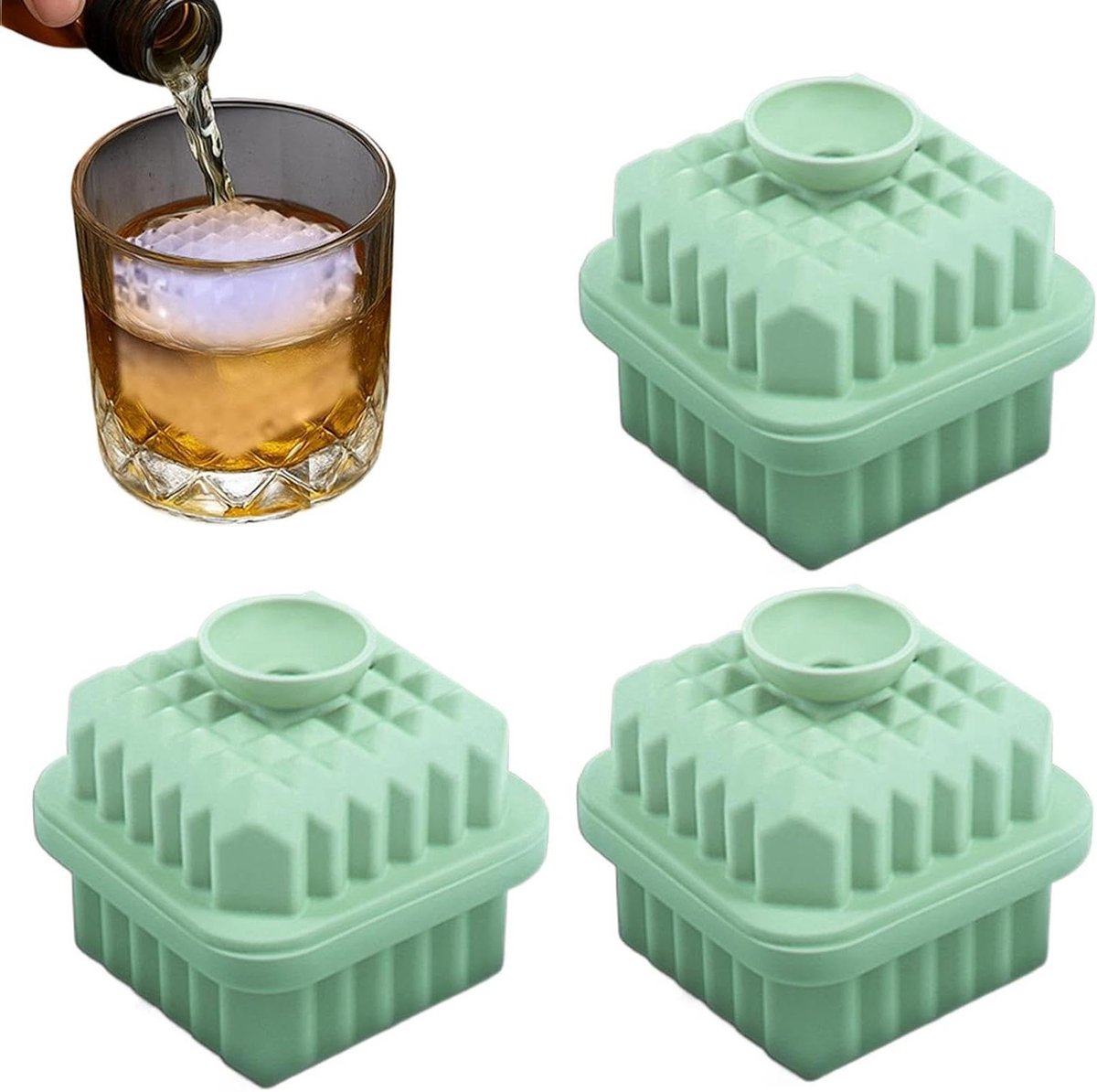 Grote ijsvorm - Herbruikbare vormen - Drankjes Koelen - Gemakkelijk losmaken - 3 stuks - Groen