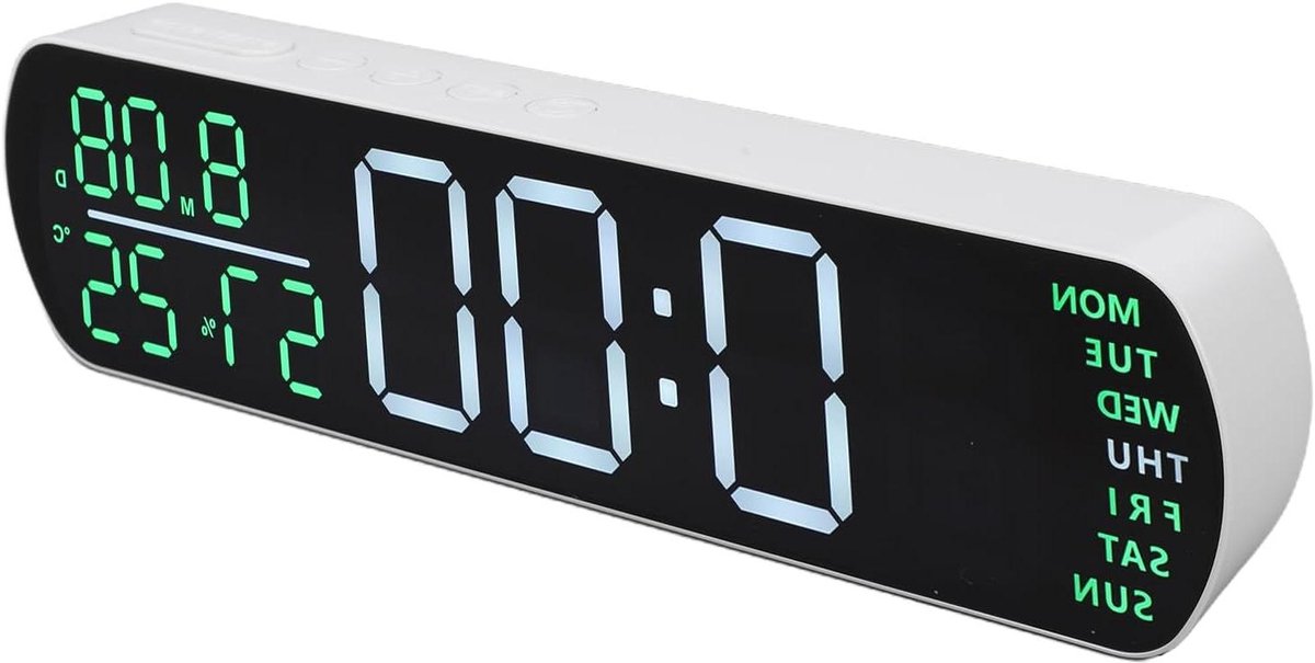 Digitale Wekker - Wandklok Radio - Wakker Worden - Ultrahelder Groot Display - 26.5x7cm - Wit