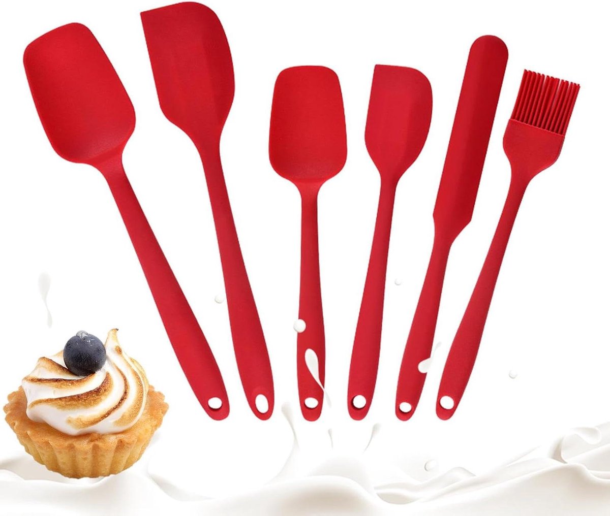 Bakspatel Set - Siliconen Spatels - Koken en Bakken - Hittebestendig Materiaal - 6 Stuks - Rood