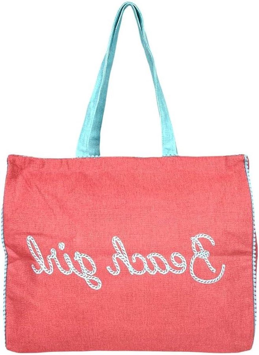 Strandtas met Rits - Grote Tas - Strandbezoek - Versterkt Canvas - 50 x 40 x 15 cm - Koraal