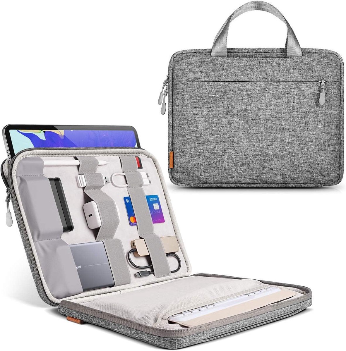 Laptoptas - Tablethoes Beschermhoes - Apparaat Beschermen - Dubbel Opbergvak - 13 inch - Grijs