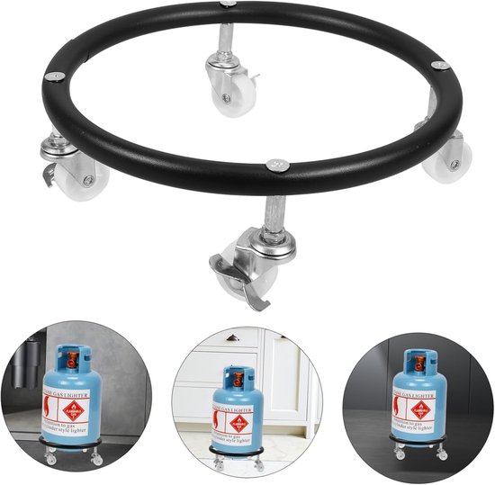 Gasfleshouder met Wielen - Cilinderbeugel Verplaatsbaar - Gasflessen Verplaatsen - Bodemplaat Katrolontwerp - 293 x 293 x 10 cm - Zwart — afbeelding 5