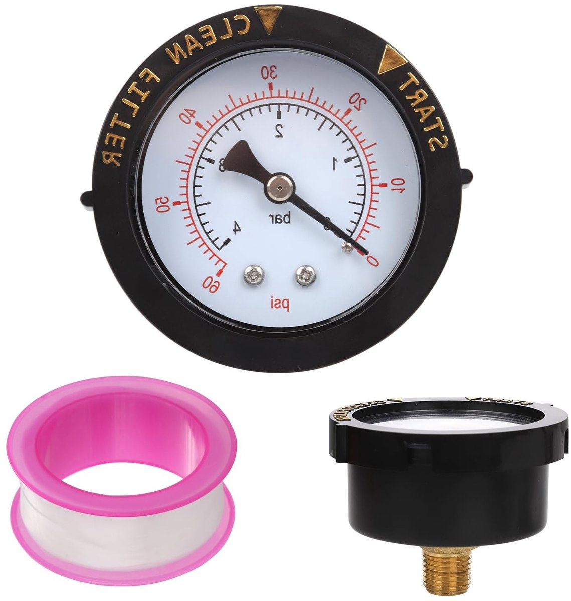 Drukmeter voor zwembadfilter 0-60 PSI met afdichtingstape, 1/4 NPT achtermontage, waterdrukindicator voor schone filters, pompen en aquariums