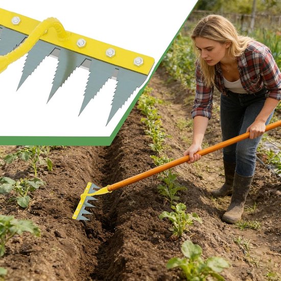 Tuinhark - Onkruidwieder Bodemwoeler - Bodem Losmaken - Ergonomische Handgreep - 6 Tanden - Geel — afbeelding 2