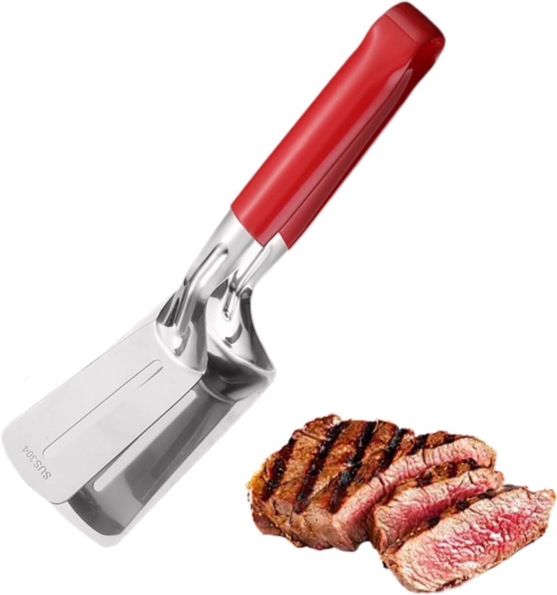 BBQ Tang - Grilltang Spatel - Voedsel Draaien - 2-in-1 Functie - 40 cm - Rood