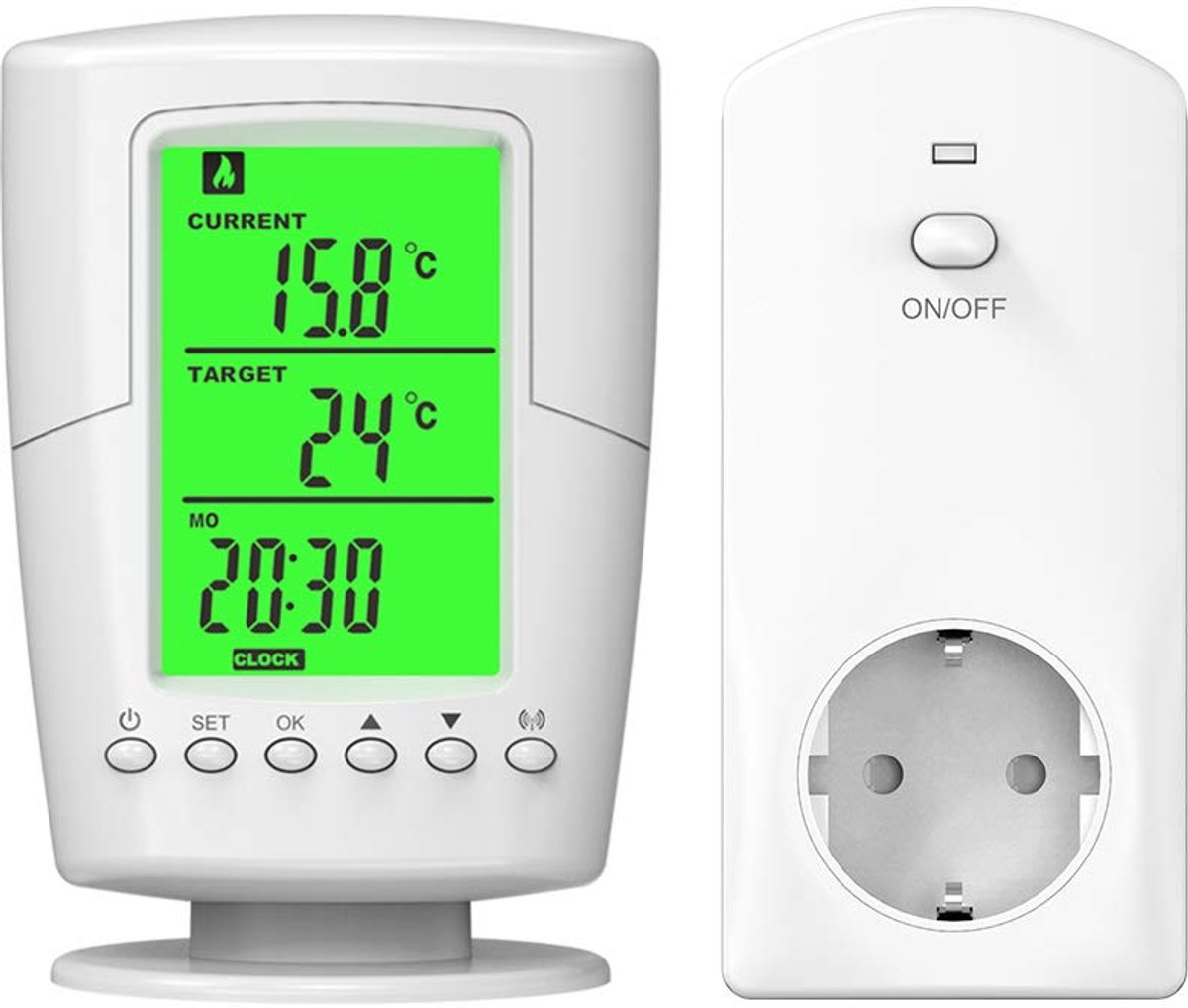 carmdering - Draadloze Thermostaat Contactdoos - Programmeerbare Temperatuurregelaar Stopcontact - Slimme Stekker Thermostaat - Groen Verlicht LCD Scherm - Verwarming En Koeling Modus - Kindveiligheid Met Automatische Vergrendeling
