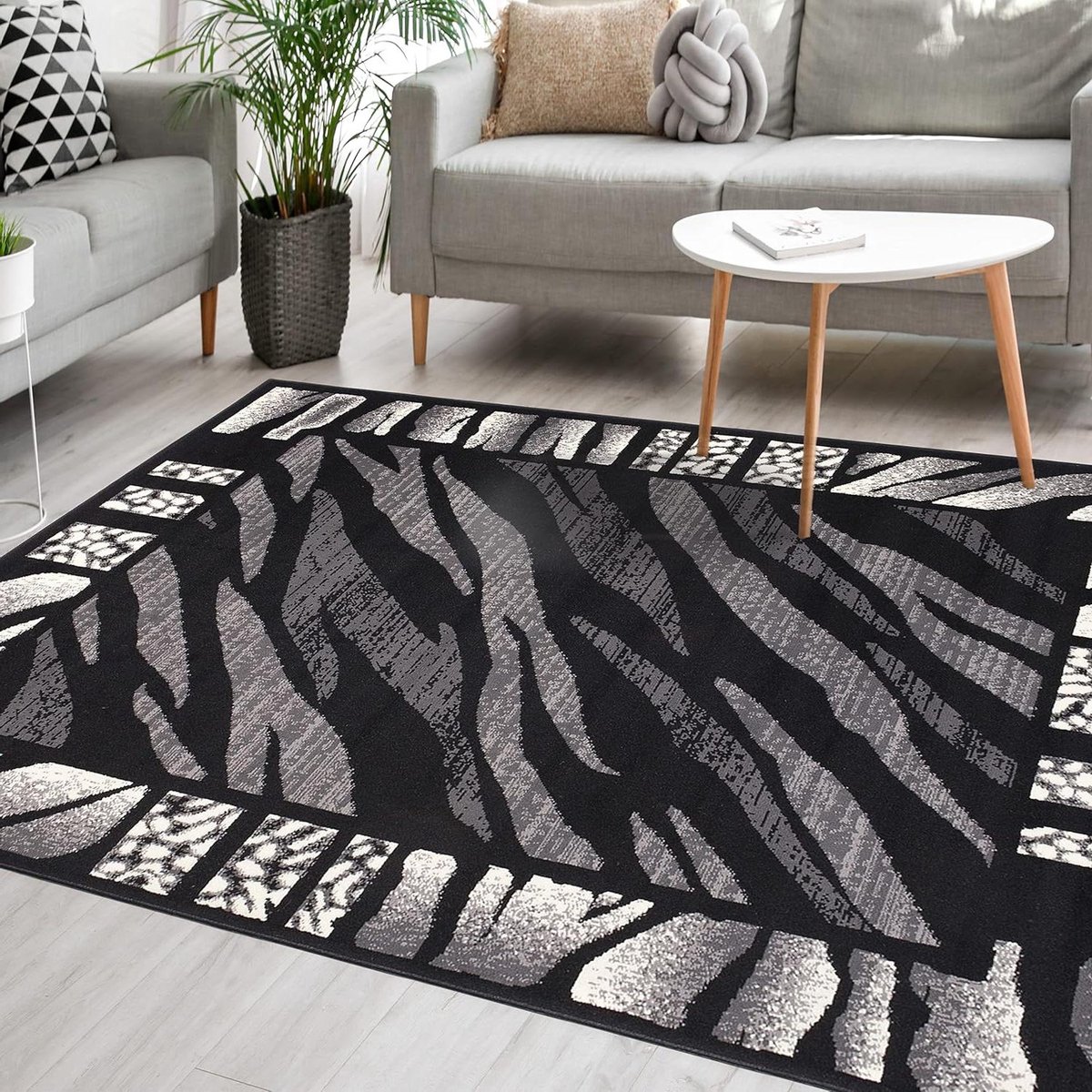 Vloerkleed Modern - Tapijt Kortpolig - Woonkamer Decoratie - OEKO-TEX Gecertificeerd - 140 x 200 cm - Grijs Zwart