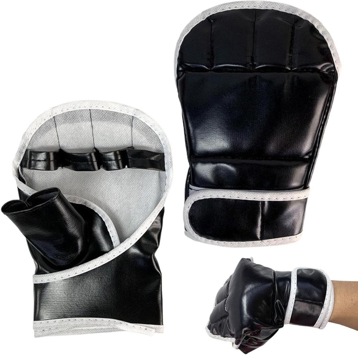 Kickbokshandschoenen Halve Vinger - Bokshandschoenen Muay Thai - Sparring Trainen - Open Palm Ontwerp - 20.5 x 14 cm - Zwart