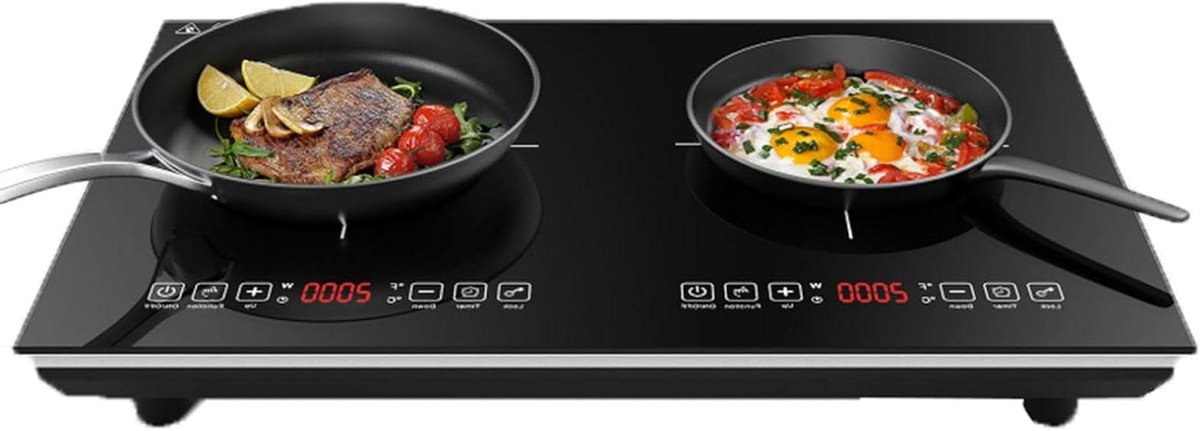Dubbele Inductiekookplaat - Draagbare Kookplaat - Snel Koken - Dubbele Verwarmingszones - 15-28 cm diameter - Zwart