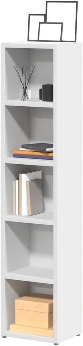 CD Kast - Opbergkast Media - Media Opbergen - 5 Ruime Vakken - 93.5 cm Hoog - Wit