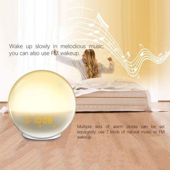 Wake-up Light Alarm Clock - Sunrise Lamp - Rustig Wakker Worden - Simuleert Zonsopgang en Zonsondergang van Wake-up Light — afbeelding 2