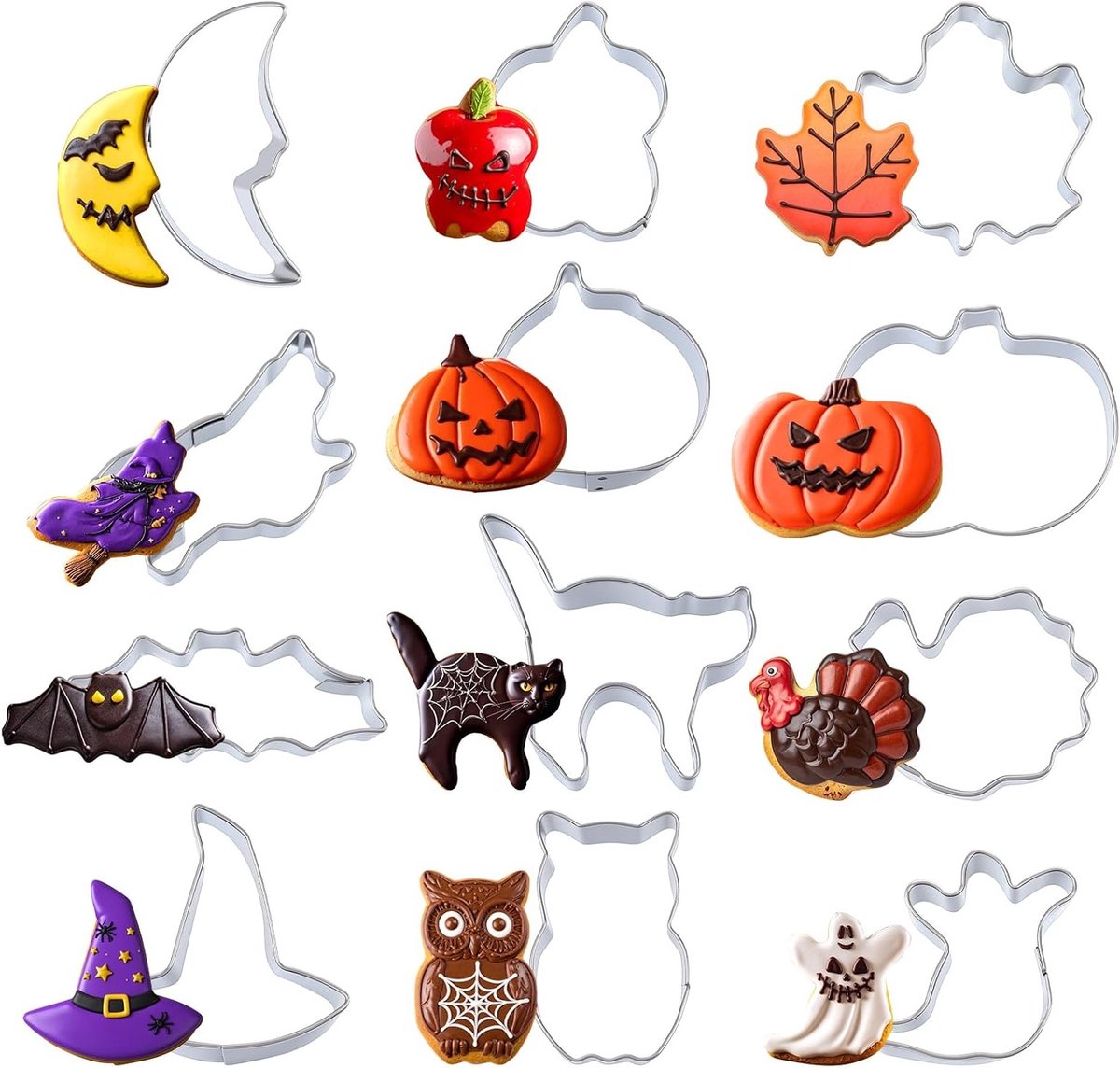 Mini Halloween koekjessnijders - set van 12 - zwart - roestvrij staal