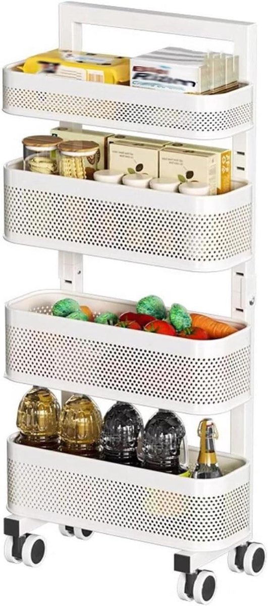 Rollende Opbergkar - Mobiele Organizer - Ruimte Maximaliseren - Gaasmanden - 40x15x89.5cm - Wit