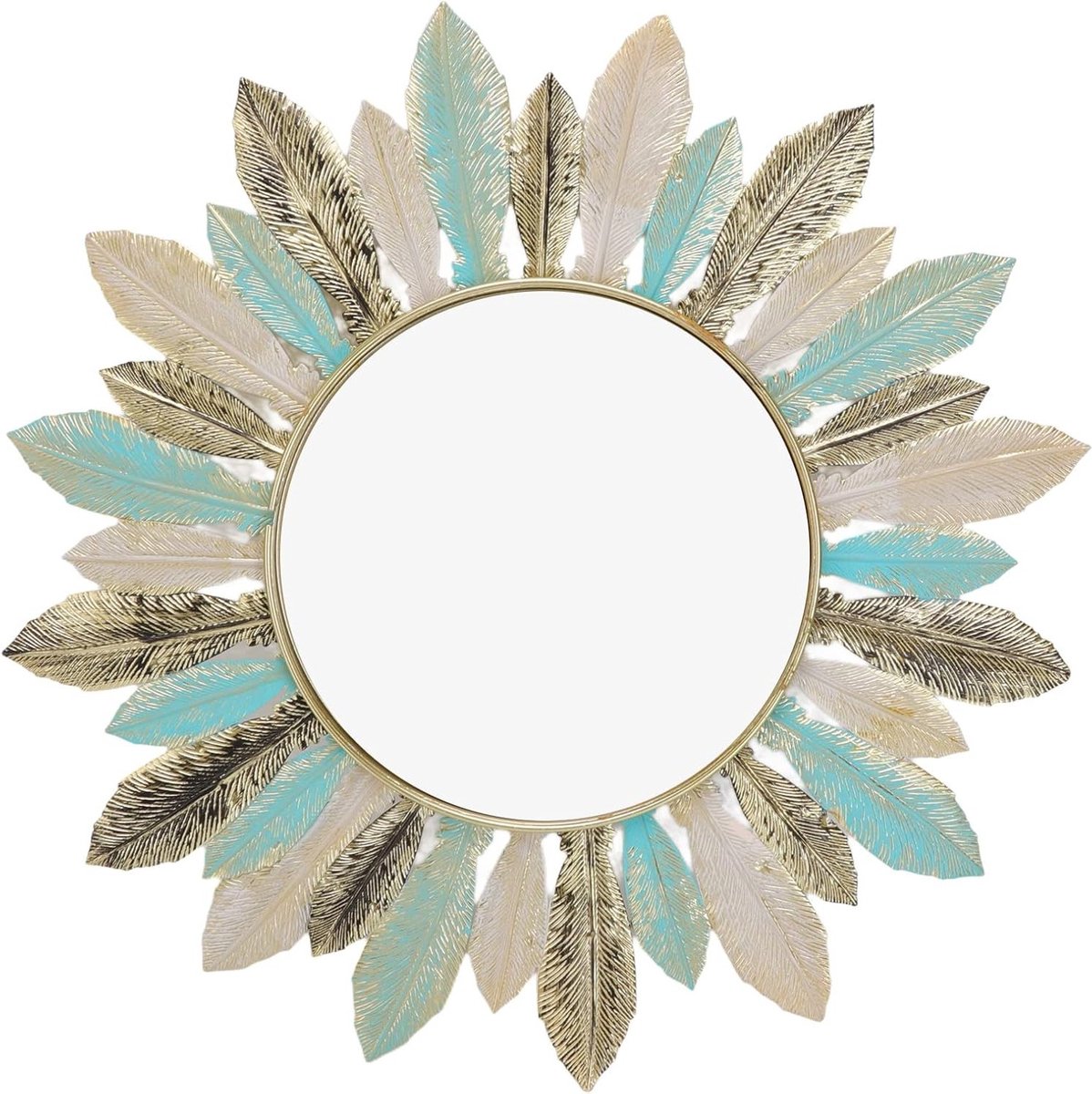 Decoratieve Wandspiegel van 16 inch - Boho Stijl Met Veerontwerp voor Hal, Slaapkamer en Woonkamer Decoratie