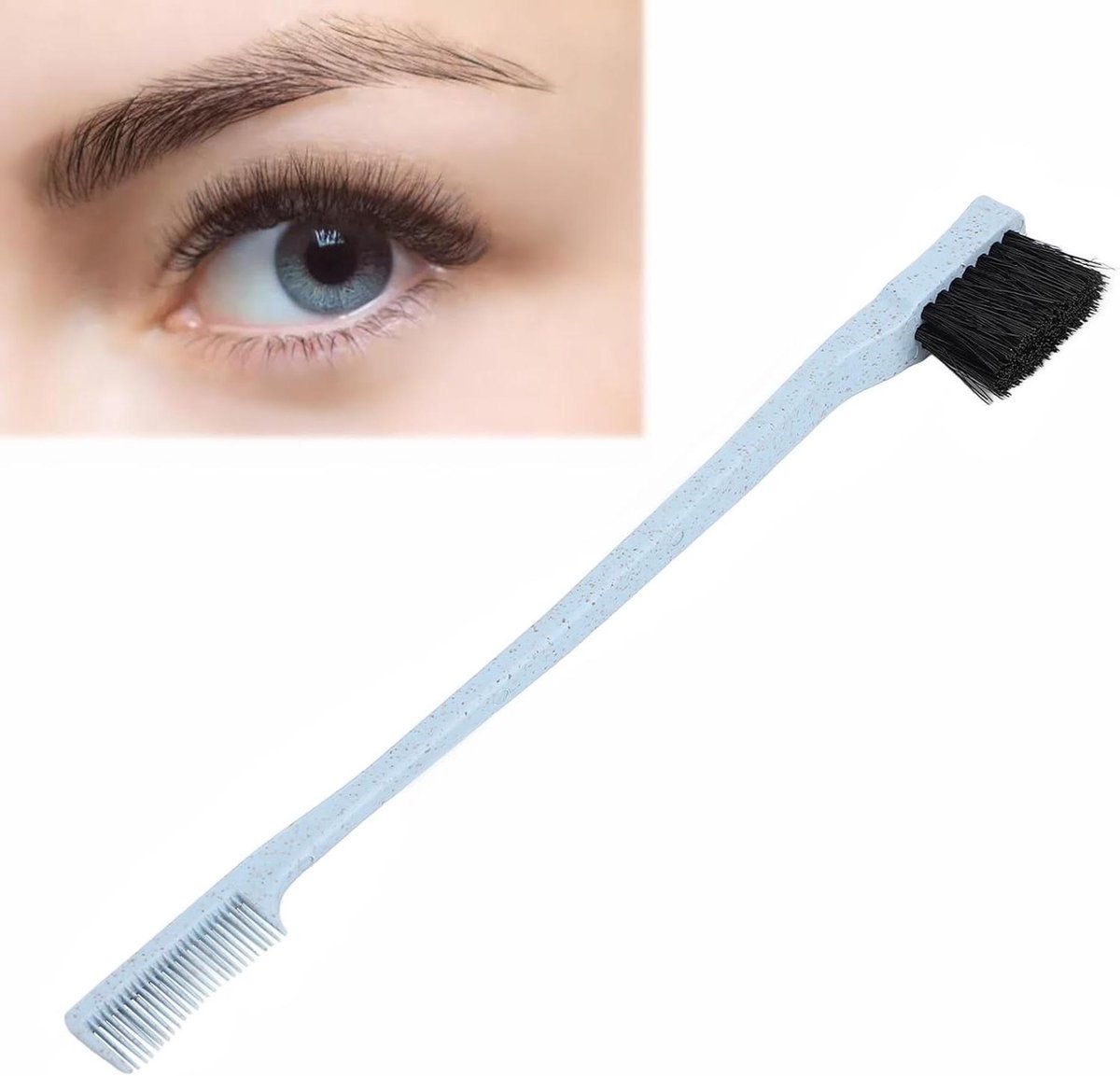 Wenkbrauwborstel Dubbele Kop - Wimperkam Make-up Borstel - Make-up Aanbrengen - Ergonomisch Antislip Grip - 18 cm - Blauw
