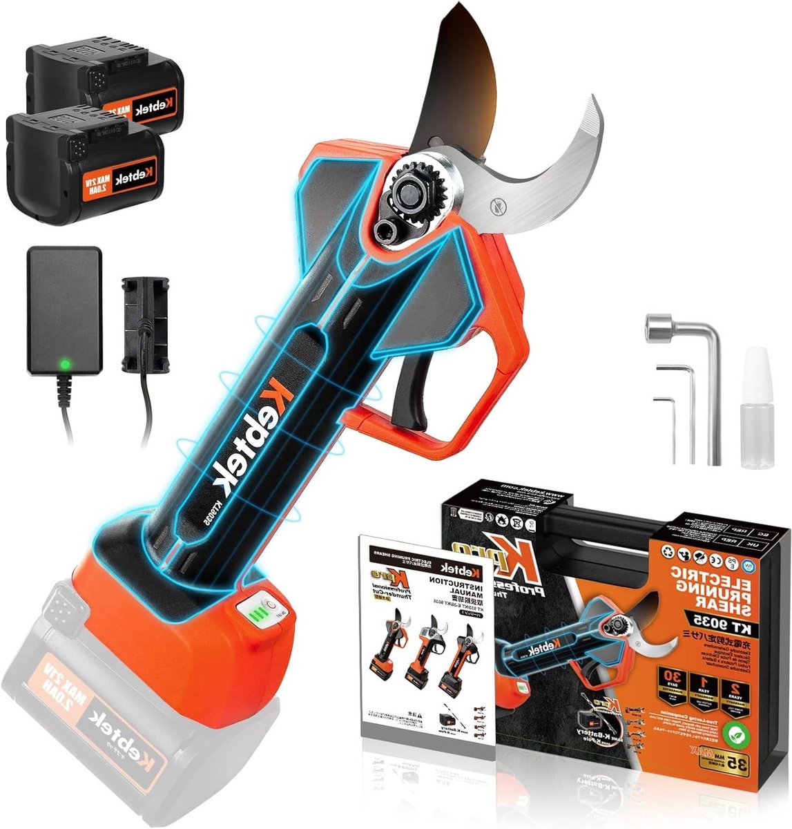Lichte Accu Snoeischaar met 35 mm Snijdikte en Telescopische Handgreep voor Professioneel Tuinonderhoud en Bomen Snoeien, 21 V 4000 mAh Accu