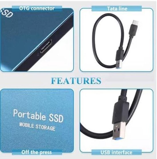 Externe SSD-harde schijf - Draagbare opslag - Bestanden Opslaan - Plug-and-play gebruik - 1 TB - Blauw — afbeelding 5