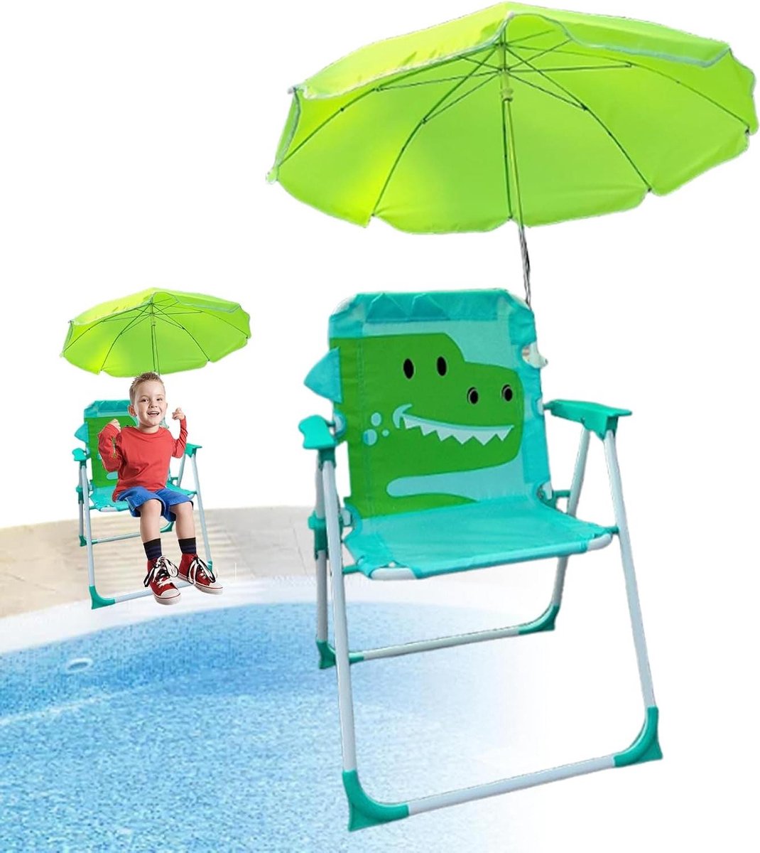 Kindertuinstoel met Parasol - Kinderstoel Campingstoel - Buiten spelen - Inklapbaar en lichtgewicht - 73D x 385B x 73H cm
