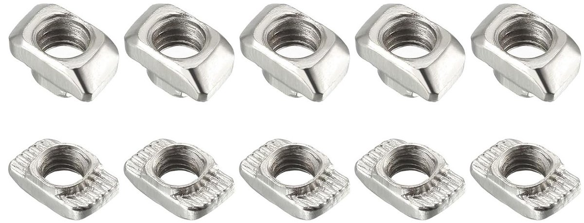 T-Groove Moeren M5 (10 Stuks) van Koolstofstaal, Voor Hammer Head Bevestigingen en Aluminium Profielen Series 2020