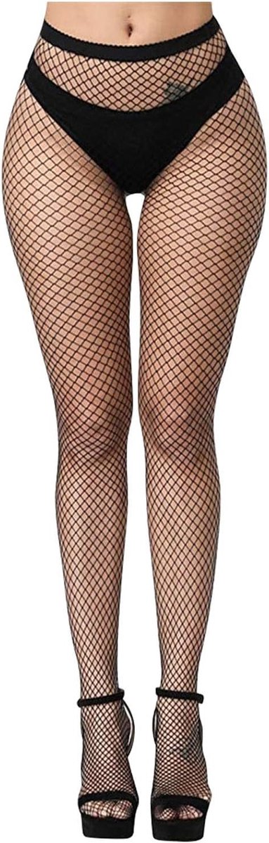 Zwarte Visnet Panty voor Dames, Sexy Visnet Kousen, Hoge Taille Kousen met Suspender, Perfect voor Feestoutfits en Avondkleding