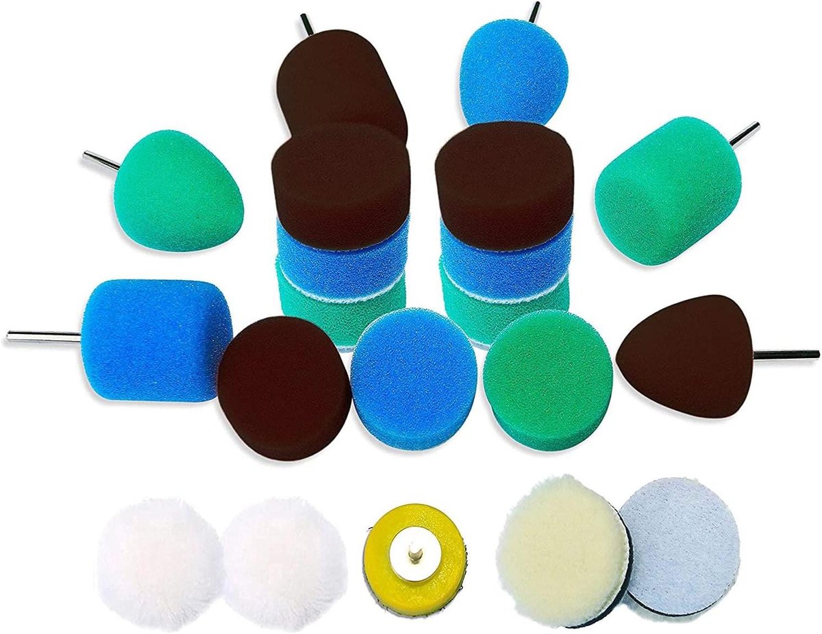 Polijstkussen set - Detail pads - Kleine delen polijsten - Buigbaar en wasbaar - 4 stuks - Blauw groen zwart