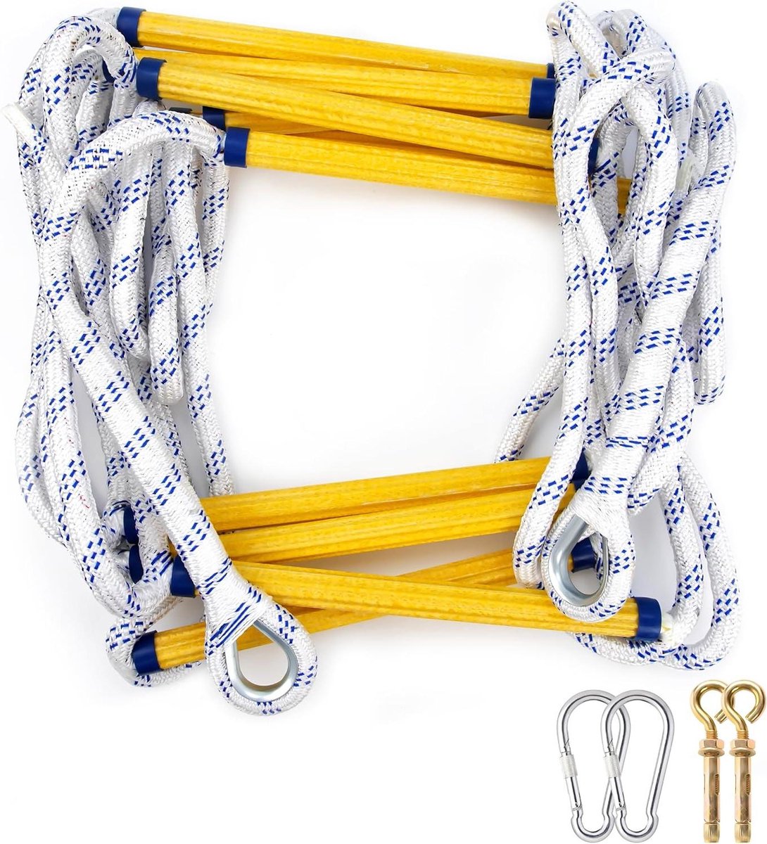 Noodladder - Ontsnappingsladder - Veilige Evacuatie - Duurzaam Polyester - 5 Meter - Wit Geel