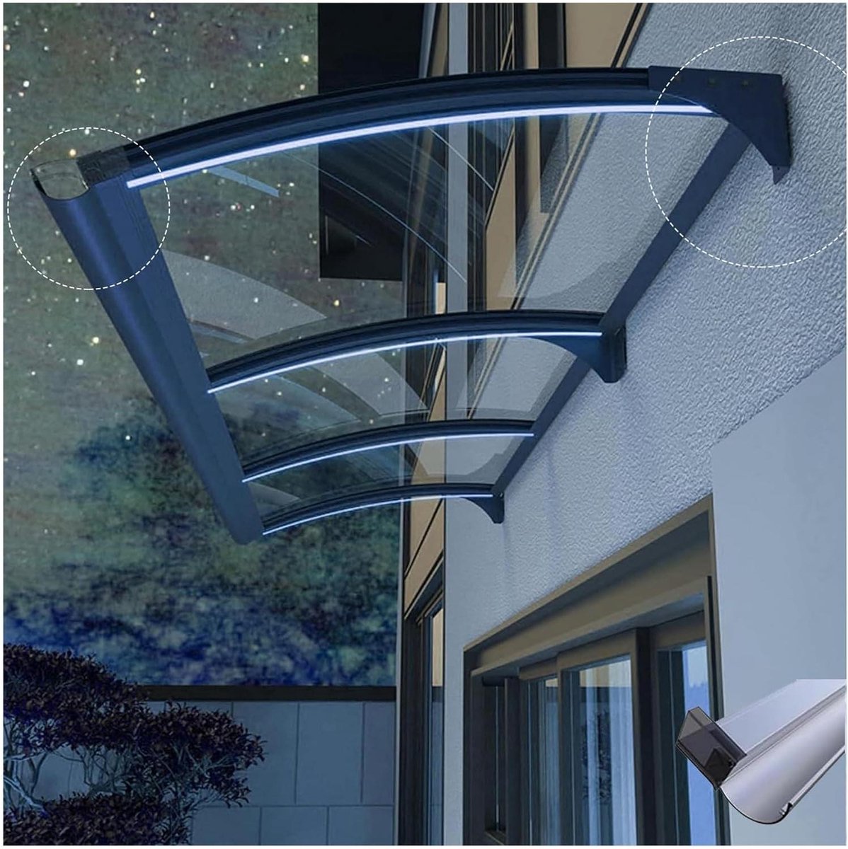 Luifel voor deur - Regenscherm raam - Bescherming tegen weer - Koolstofstalen basis - 100x330cm - Transparant