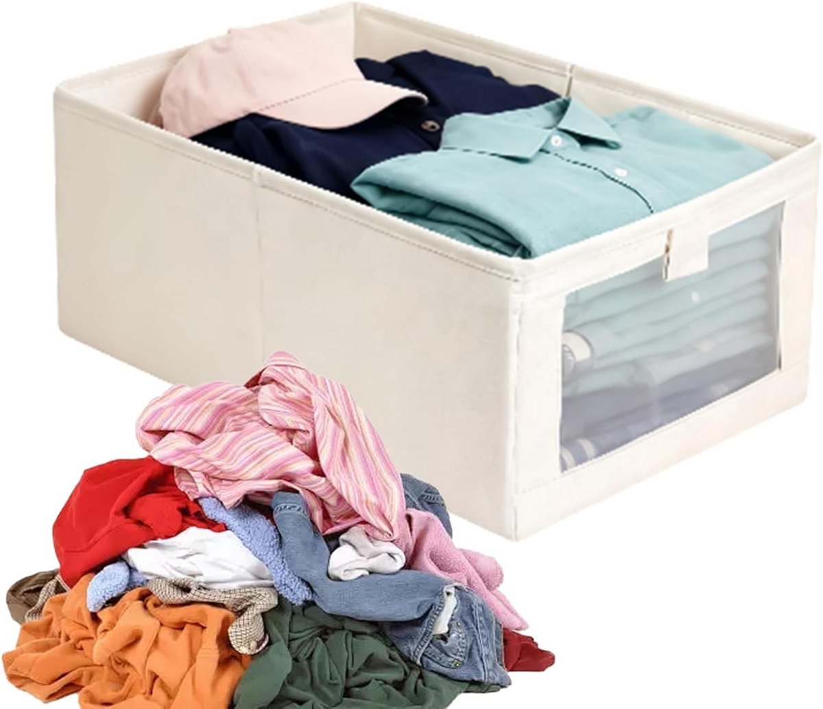 Kleding Organizer - Opbergdoos - Ruimte Besparen - Transparant Venster - 40x27x17 cm - Grijs