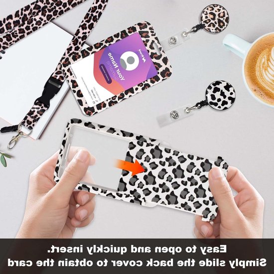 Stijlvolle Leopard ID Kaart Houder met Retractable Badge Reel en Afneembare Lanyard, Ideaal voor Werknemers, Verpleegkundigen en Studenten — afbeelding 2