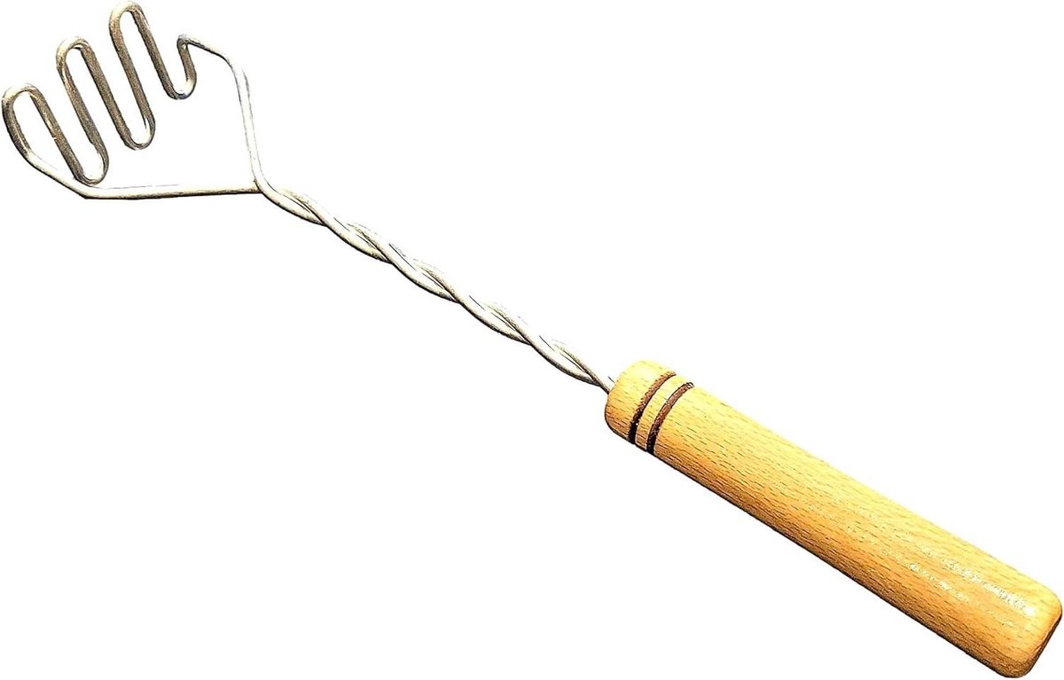 Aardappelstamper - Groente stamper - Zacht Pureren - Golfvormige kop - 32 cm - Houtkleurig