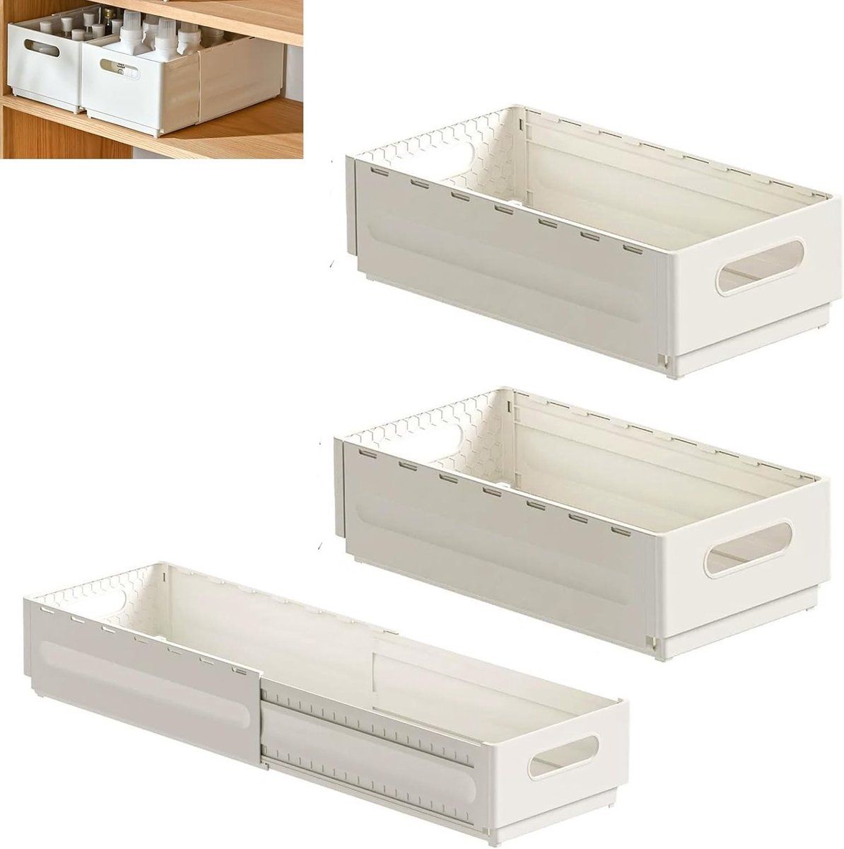SnelShoppen - Set van 2 Verstelbare Lade Organizers 28.5-53 cm - Opvouwbare Opslagdozen voor Keuken, Badkamer, Kantoor - Ruimtebesparend en Duurzaam