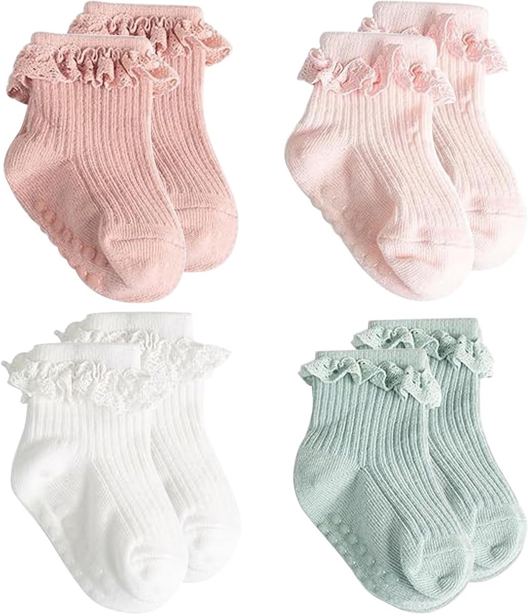 Schattige Rimpel Kant Baby Sokken - Ademend en Comfortabel voor Pasgeborenen, Perfect voor Doop en Feestjes