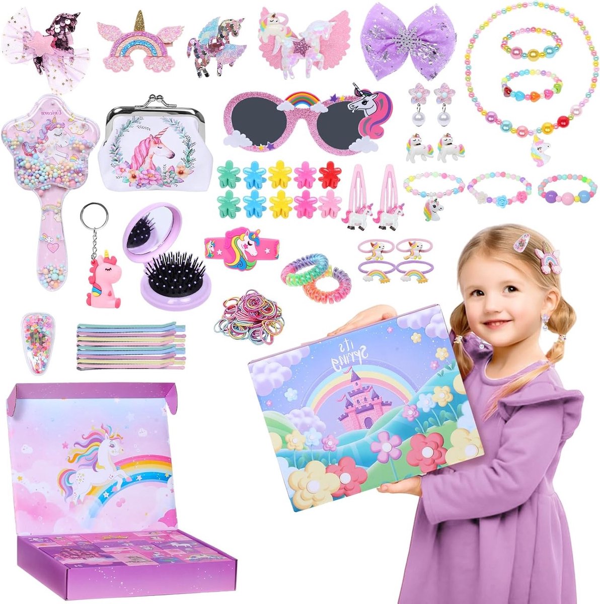 Kerst Adventskalender 2025 voor Meisjes met 24 Dagen, Unicorn Cadeauset, Sieraden, Haaraccessoires en Meer - Perfect voor de Feestdagen