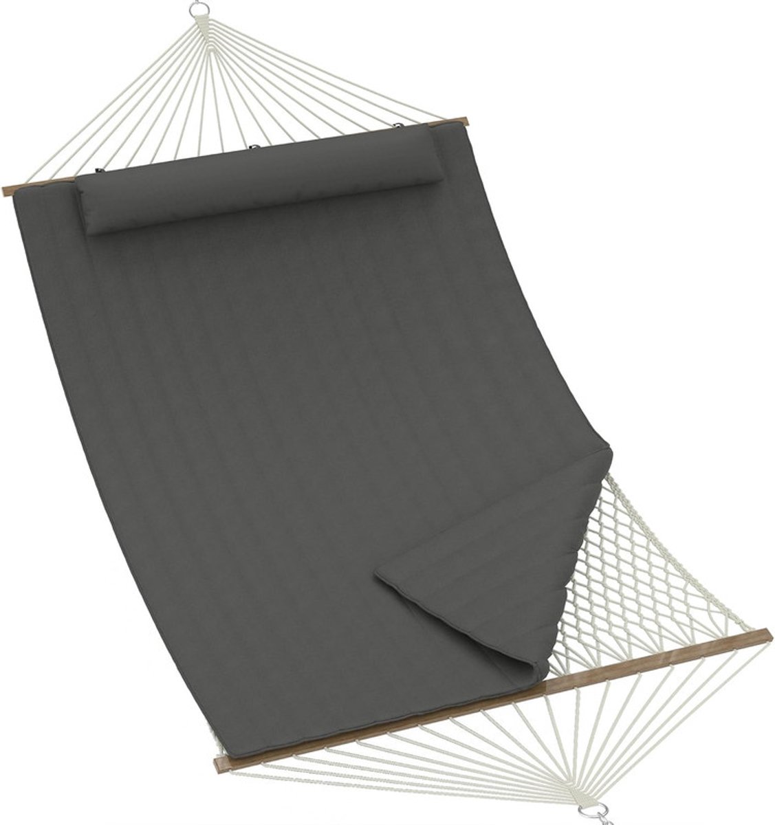2-Persoons Hangmat met Standaard - Verstelbaar Stalen Frame - Inclusief Zacht Kussen - Max. 225kg - Voor Tuin, Terras en Camping - Donkergrijs