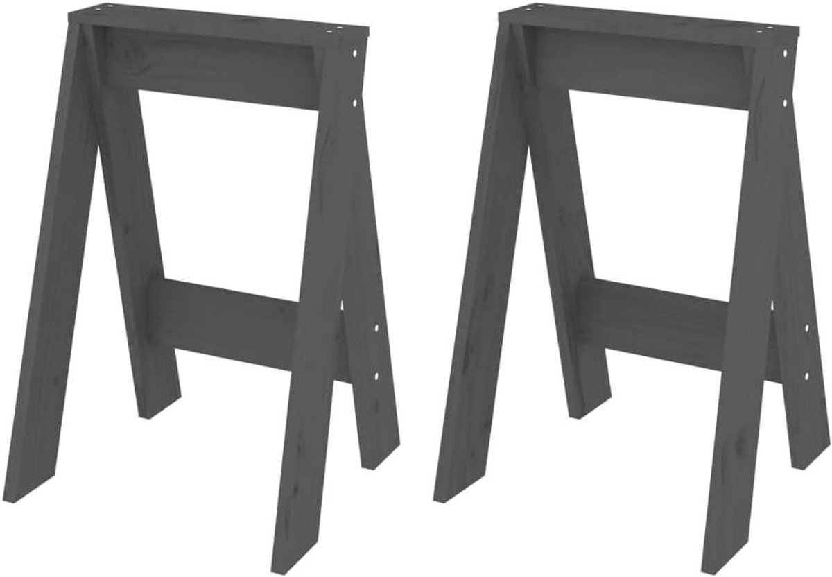 Houten krukken set - Barkrukken - Extra zitplaats - Massief grenenhout - 60 cm hoog - Grijs