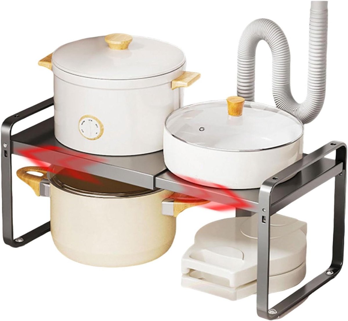 Onderbouw Organizer - Kastplank - Keuken Opbergen - Verstelbare Breedte - 36-64 cm - Grijs