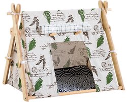 PRIMUZ Tipi Tipi Kattenbed voor honden, met kussen, tipi-tent voor honden binnenshuis, tipi-tent voor kleine honden en katten, afneembaar en wasbaar (oranje, groen)