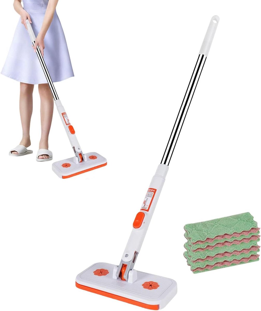 Dweil Zonder Wassen - Verstelbare Steel - Vloerreiniging Thuis - Afneembare Stofzuiger - 4 Stuks Doeken - Grijs
