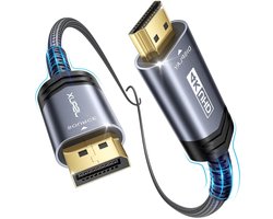DisplayPort naar HDMI Kabel 2M - 4K@30Hz, 2K@60Hz, 1080P@120Hz, Geschikt voor Computer en Monitor, Gold Plated en Gevlochten Aluminium, Compatibel met Lenovo, HP, Dell, AMD en NVIDIA