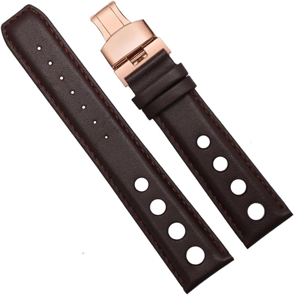 Horlogeband Leer - Echte leren bandjes - Dagelijks gebruik - Roestvrijstalen gesp - 20 mm - Bruin zwart