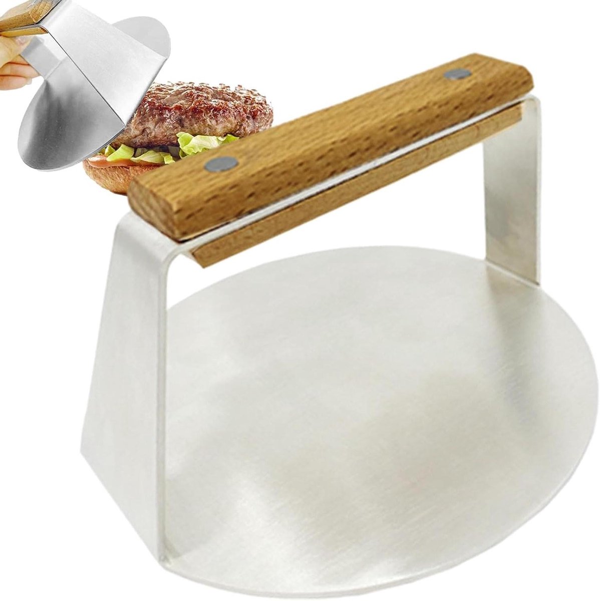 Burgerpers - Hamburger maker - Smash burgers maken - Antiaanbaklaag - 15 cm breed - Zilver