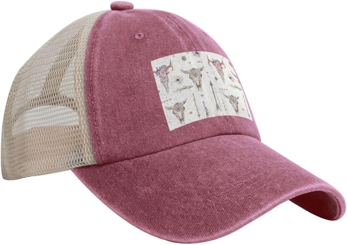 Cowboy Mesh Pet - Outdoor Hoofddeksel - Zonwering Buiten - Verstelbare Snapback - Uniseks Volwassene - Wit Print