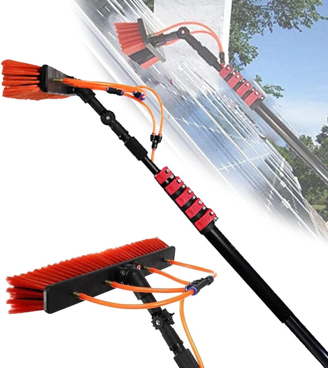 Ramenreinigingsset - Hoge Ramenwasser - Schoonmaken op hoogte - Uitschuifbaar met watertoevoer - Tot 7.2 meter - Grijs