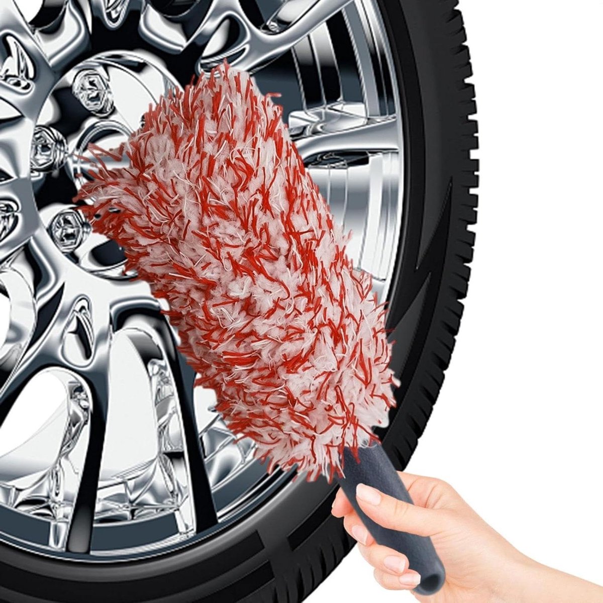 Autowasborstel - Bandenreiniger - Auto Poetsen - Ergonomisch Handvat - 27.5 cm - Rood en Wit