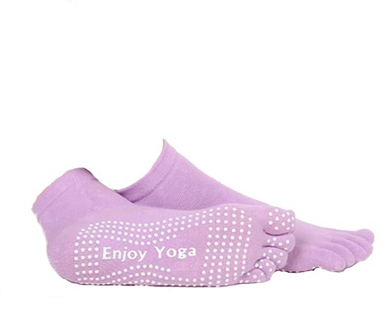 Yogasokken - Sportsokken - Anti slip sokken - Pilates - Teensokken - Gripsokken - Antislip - Fitness socks - Tegen uitglijden - Sokken met losse tenen - Maat 36-40 - Lila/paars - Jonyx — afbeelding 3
