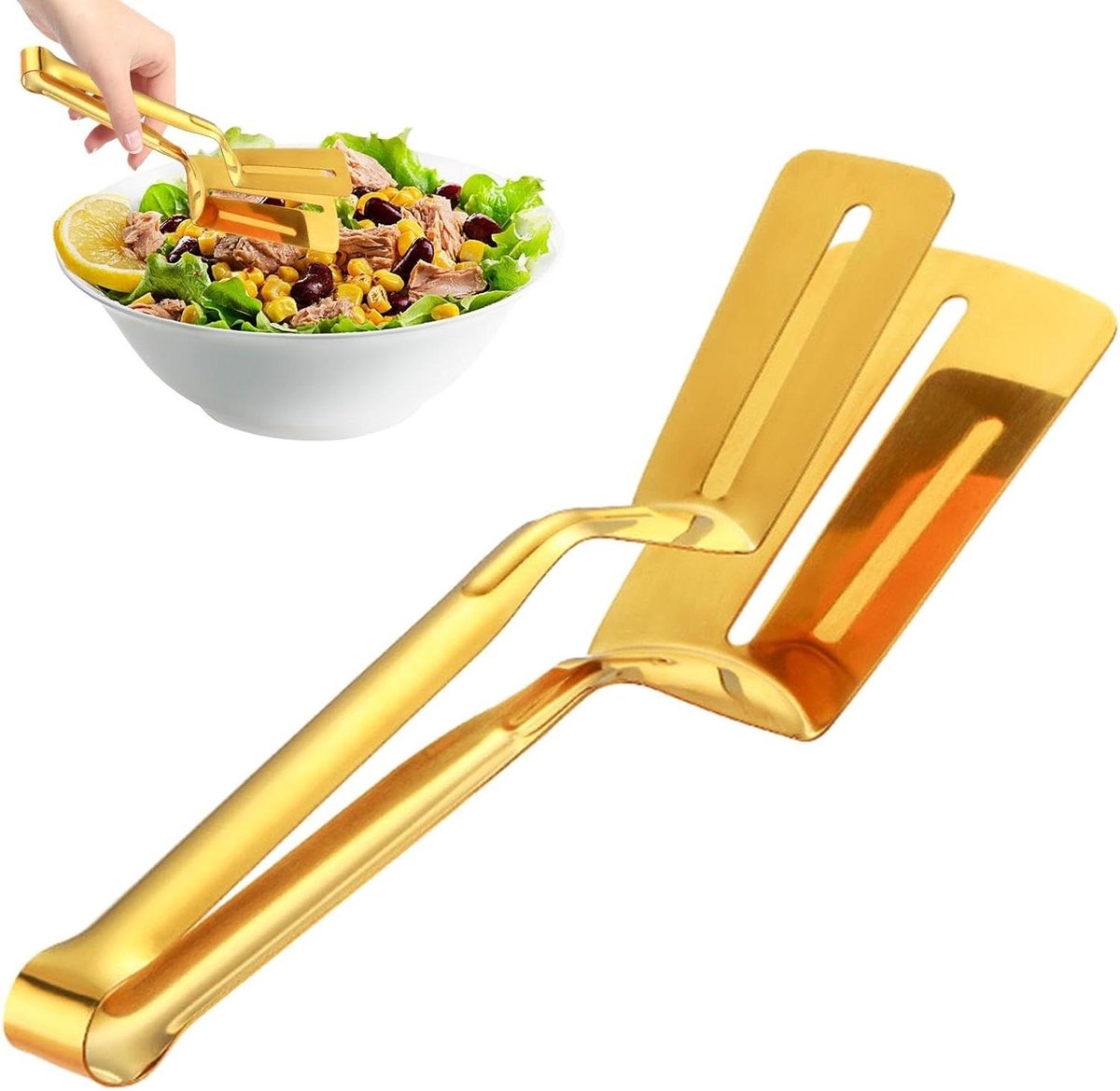 Spateltang - Grill tang - Eten omdraaien - Dubbele functie - 35 cm - Goud