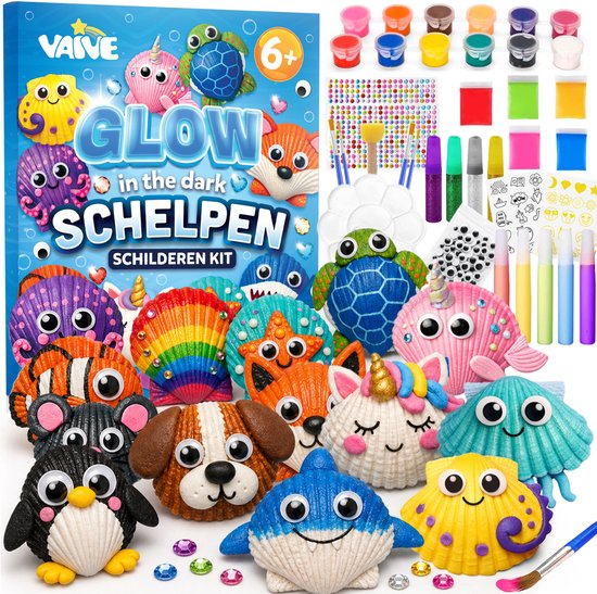 Vaive Peinture de Coquillages 75 pièces – Kit de Bricolage Pierres Heureuses Phosphorescentes – Bricolage - Kit de Bricolage pour Filles & Garçons - Kits de Bricolage