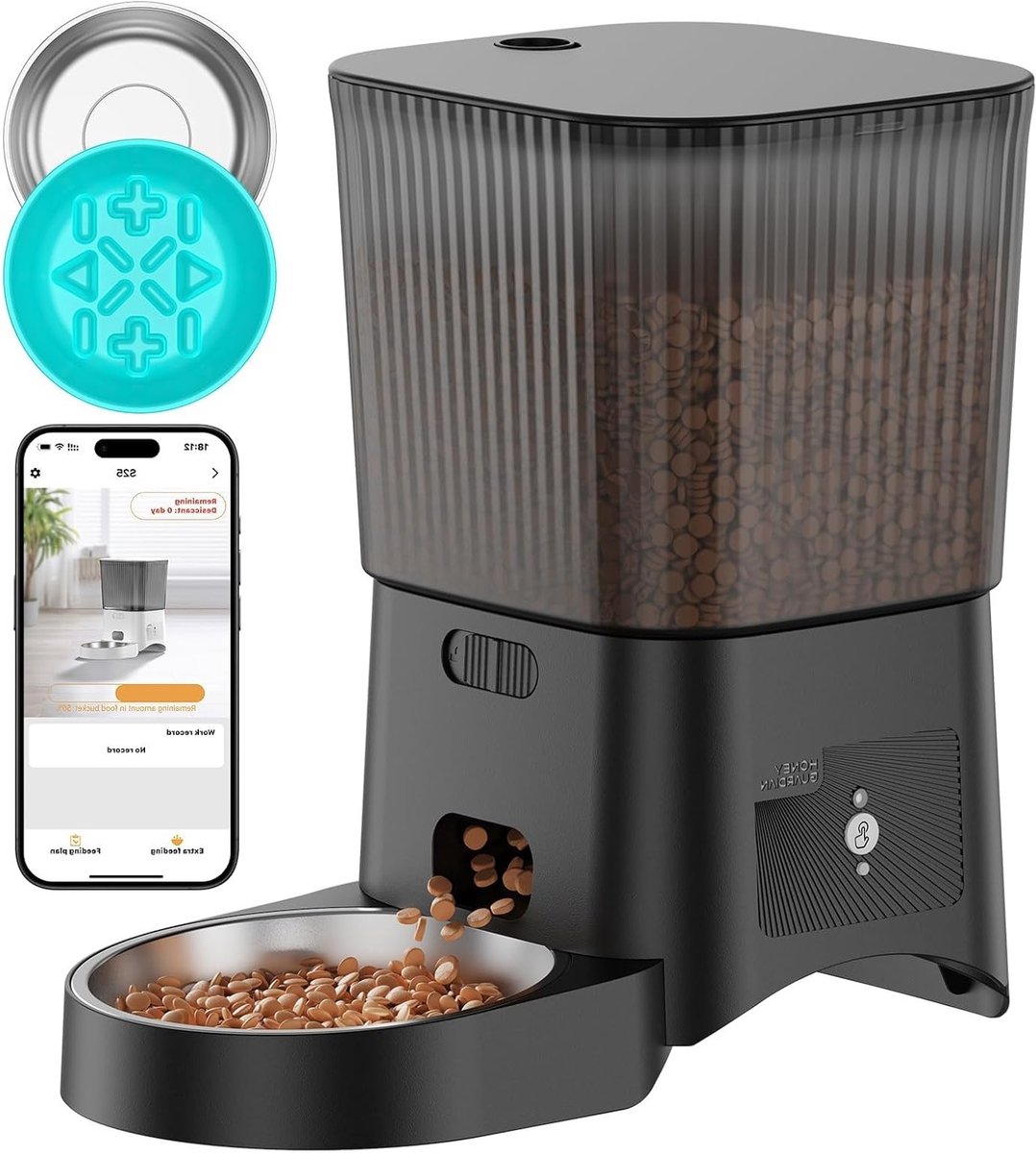Automatische kattenvoerdispenser met WiFi, RVS kom en langzaam voermechanisme, 3.5L capaciteit